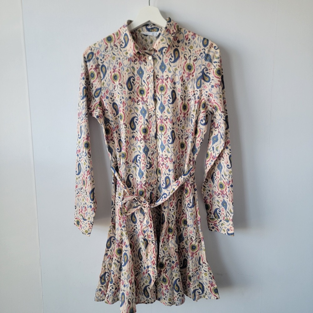 primark cares women's paisley print shirt dress size 6 self-tie belt long sleeve - Picture 1 of 8